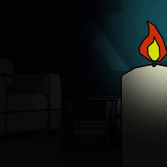 Bild aus Trickfilm: brennende Kerze.
