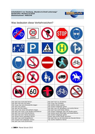 Arbeitsblatt 5: Was bedeuten die Verkehrszeichen?
