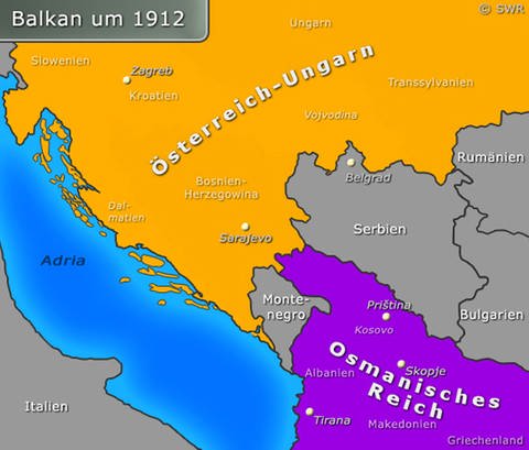 Karte des Balkan um 1912.