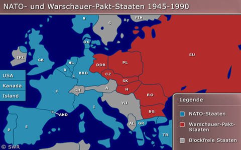 Karte der NATO- und Warschauer-Pakt-Staaten.