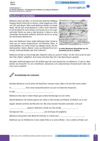 Arbeitsblatt 3: Beethoven wird berühmt