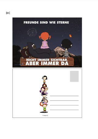 Materialblatt: Bastelvorlage Postkarte "Freunde"  (Foto: )