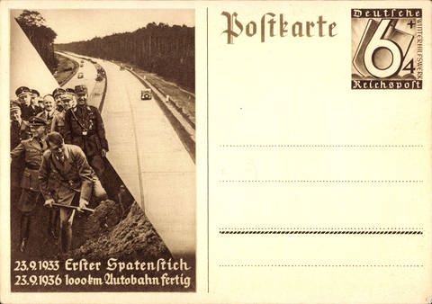 Postkarte: Autobahnbau