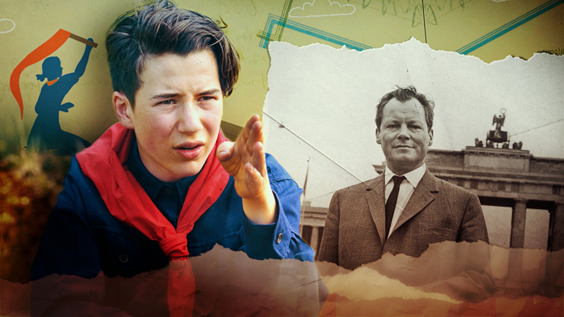 Bildmontage von Willy Brandt und der Filmfigur.