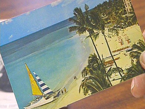 Eine Postkarte eines Strandes auf Hawaii [Klick auf das Bild, schließt das Fenster]