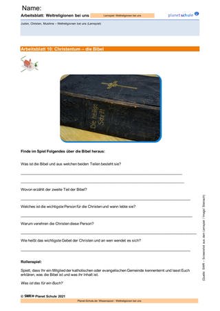 Arbeitsblatt 10: Christentum: Bibel