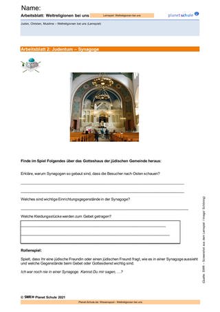 Arbeitsblatt 2: Judentum: Synagoge