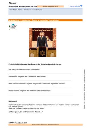 Arbeitsblatt 1: Judentum: Ämter in jüdischen Gemeinden