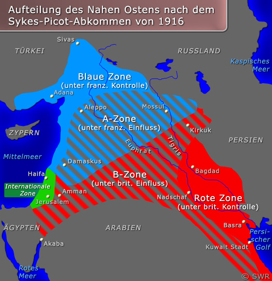 Karte Sykes-Picot-Abkommen von 1916