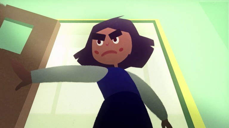 Wütendes Mädchen steht im Türrahmen (Animationsbild) (Foto: Screenshot aus der Sendung)