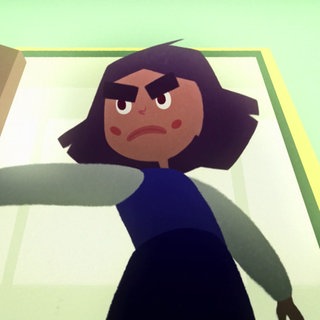 Wütendes Mädchen steht im Türrahmen (Animationsbild)