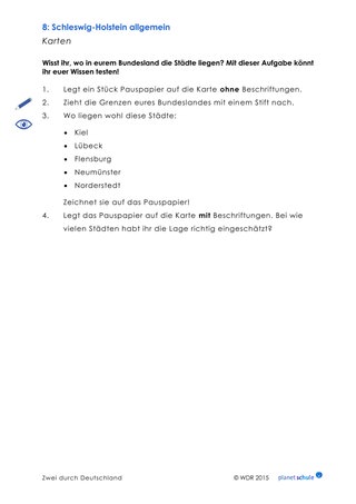 Arbeitsblatt: Kartenarbeit Schleswig-Holstein