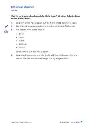 Arbeitsblatt: Karte Thüringen