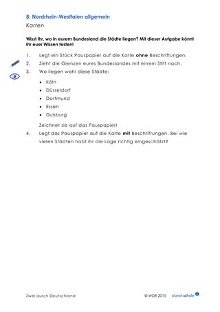Arbeitsblatt: Kartenarbeit Nordrhein-Westfalen