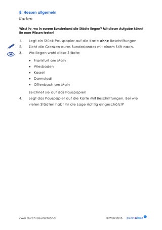 Arbeitsblatt: Kartenarbeit Hessen