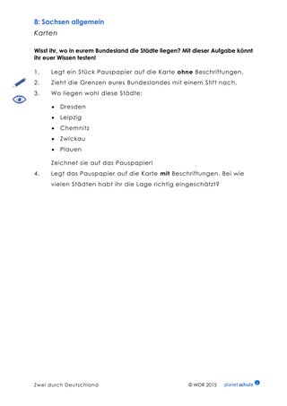 Arbeitsblatt: Kartenarbeit Sachsen