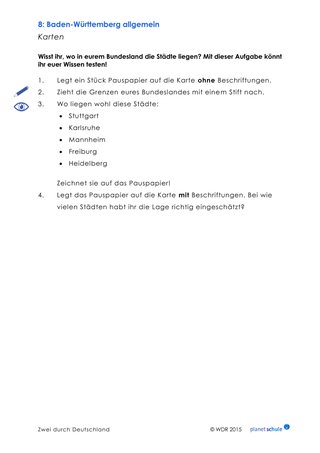Arbeitsblatt: Kartenarbeit Baden-Württemberg