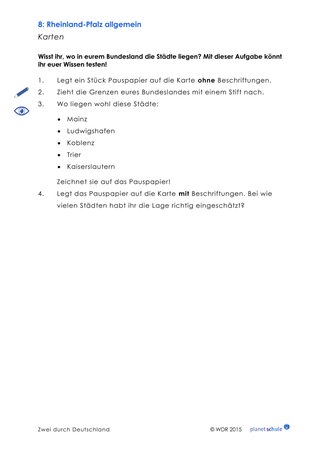 Arbeitsblatt: Kartenarbeit Rheinland-Pfalz