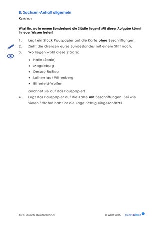 Arbeitsblatt: Kartenarbeit Sachsen-Anhalt
