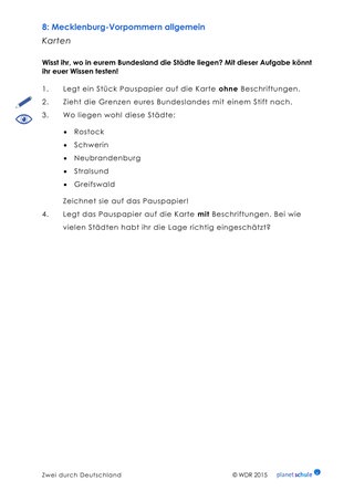 Arbeitsblatt: Kartenarbeit Mecklenburg-Vorpommern