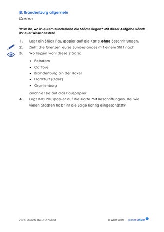 Arbeitsblatt: Kartenarbeit Brandenburg