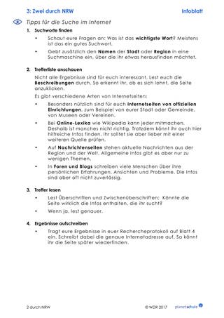 Materialblatt 3: NRW entdecken: Tipps für die Suche im Internet (Foto: )