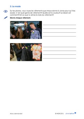 Arbeitsblatt 3: Kleidungsstücke beschreiben.