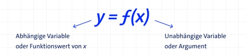 Bei y = f(x) ist y die abhängige Variable oder der Funktionswert von x; x ist die unabhängige Variable oder das Argument.