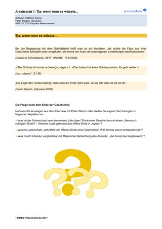 Arbeitsblatt 7: Agnes: Das offene Ende