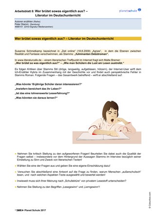 Arbeitsblatt 8: Literatur im Deutschunterricht