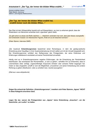 Arbeitsblatt 5: Entwicklungsromane