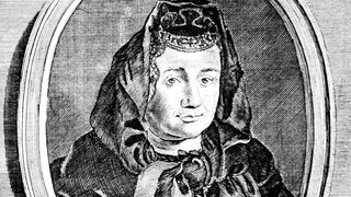 Schwarz-weiß-Zeichnung der Hebamme Justine Siegemund