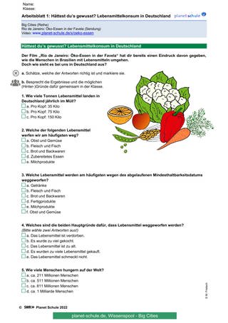 Arbeitsblatt 1: Hättest du’s gewusst? Lebensmittelkonsum in Deutschland (Foto: )
