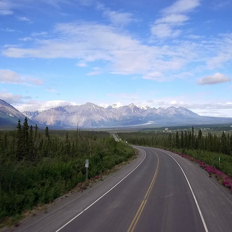 Straße und Berge im kanadischen Nationalpark Kluane (Foto: WDR, Florianfilm)