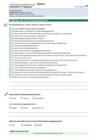 Arbeitsblatt 4: Fragebogen: Bin ich kirchennah?