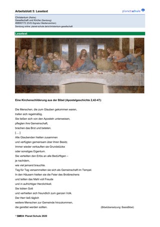 Arbeitsblatt 5: Kirchenschilderung aus der Bibel