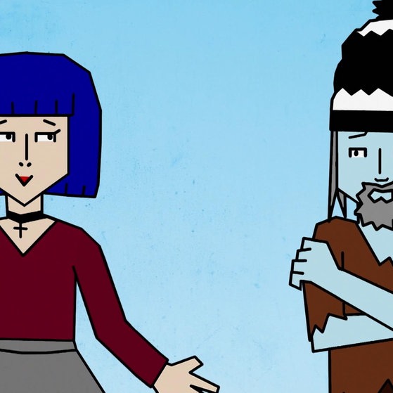 Frau und armer Mann.