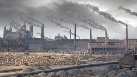 Animation einer Industrieanlage aus der Ferne.