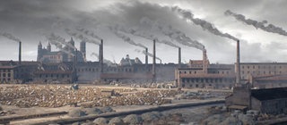 Animation einer Industrieanlage aus der Ferne.