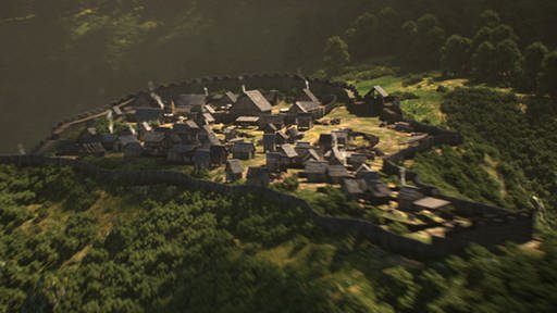 Animation eines keltischen Dorfes aus der Luft. (Foto: SWR / Faber Courtial)