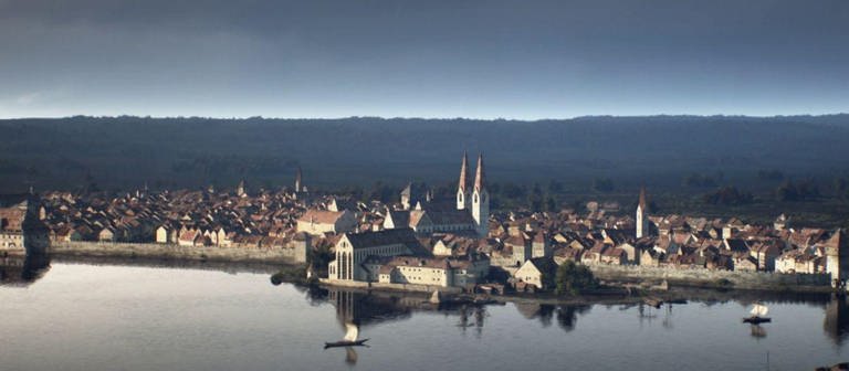 Luftaufnahme einer Rekonstruktion von Konstanz im Mittelalter (Foto: SWR – Screenshot aus der Sendung)