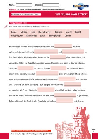 Arbeitsblatt 2: Die Ausbildung zum Ritter