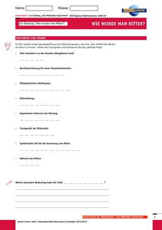 Arbeitsblatt 4: Vokabular der Ritterzeit