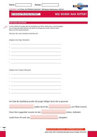 Arbeitsblatt 1: Vom Pagen zum Ritter