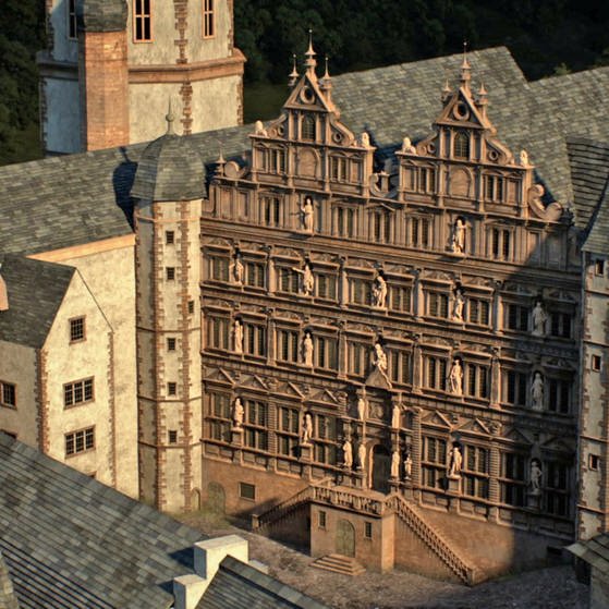 Einfügung des Ottheinrichsbaus in die Schlossanlage (Computerrekonstruktion) (Foto: SWR - Screenshot aus der Sendung)