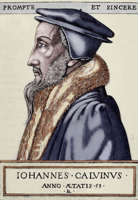 Eine gezeichnete Seitenansicht des Theologen Johannes Calvin (Foto: Imago/Danita Delimont)