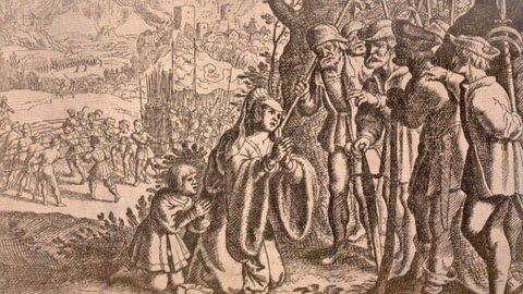 Die Bluttat von Weinsberg, Bauern und Adelige (zeitgenössische Darstellung)