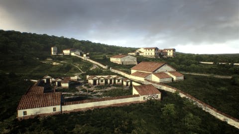 3D-Rekonstruktion der Villa Rustica bei Hechingen-Stein, Totale der Anlage in der Landschaft (Foto: SWR - Screenshot aus der Sendung)