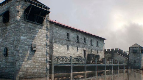 Rekonstruktion eines Römerhafens am Rhein, genannt Landeburgus