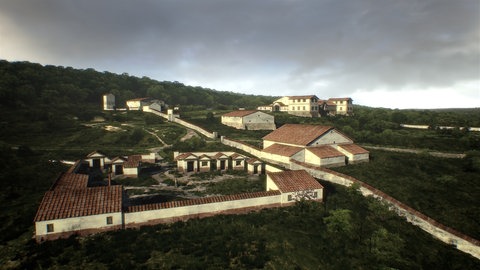 3D-Rekonstruktion der Villa Rustica bei Hechingen-Stein, Totale der Anlage in der Landschaft